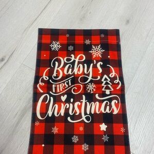 Red and Black Plaid Baby's First Christmas Flag Decor